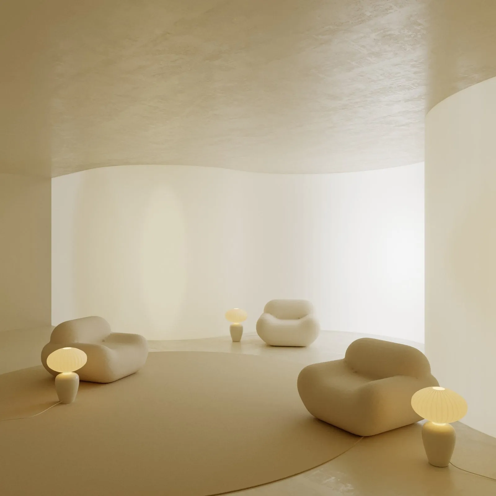 Intérieur imaginé, lumière douce (inspiration Bureau Benjamin)